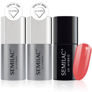 Semilac Base + Top + 006 Classic Coral UV Gel Polish Set