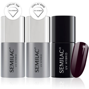 Semilac Base + Top + 015 Plum UV Gel Polish Set