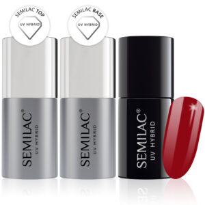 Semilac Base + Top + 027 Intense Red UV Gel Polish Set