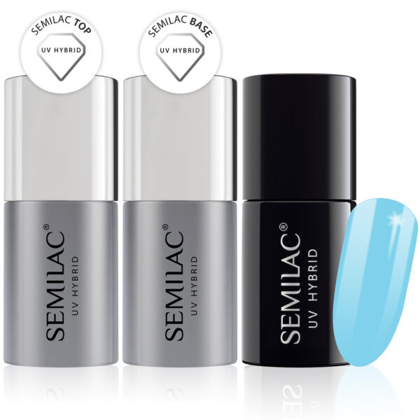 Semilac Base + Top + 044 Intense Blue UV Gel Polish Set