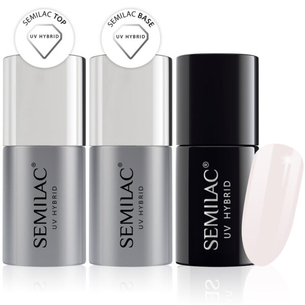 Semilac Base + Top + 051 French Beige Milk UV Gel Polish Set