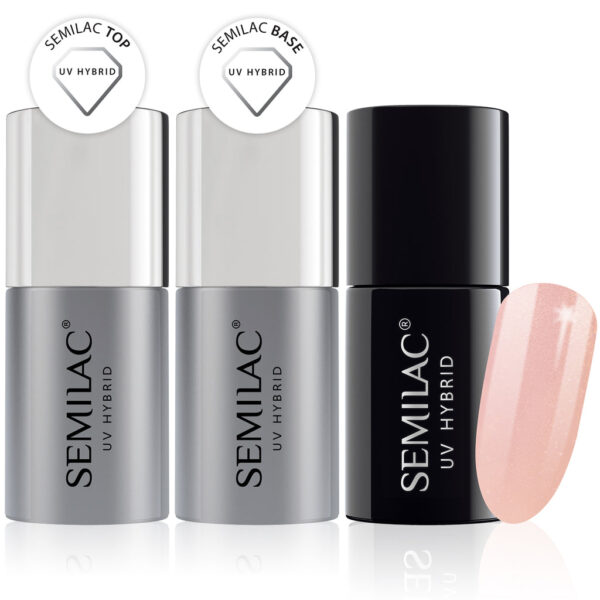 Semilac Base + Top + 054 Pale Peach Glow UV Gel Polish Set