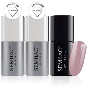 Semilac Base + Top + 057 Nude Beige Rose UV Gel Polish Set