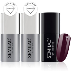 Semilac Base + Top + 083 Burgundy Wine UV Gel Polish Set