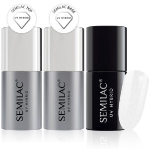 Semilac Base + Top + 091 Glitter Milk UV Gel Polish Set