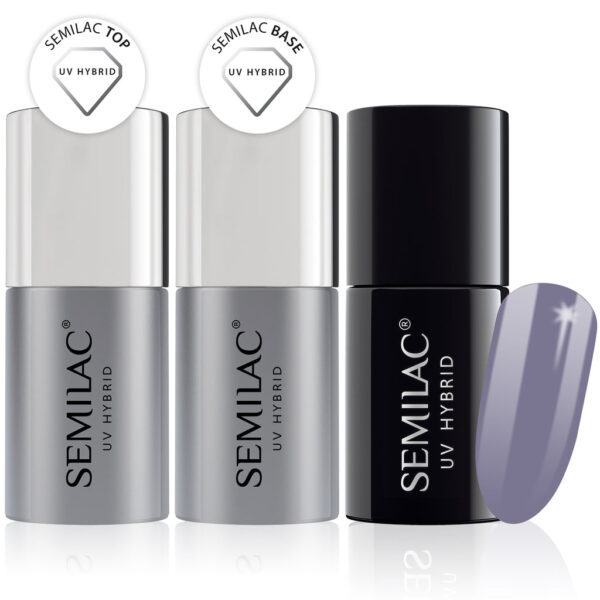 Semilac Base + Top + 104 Violet Grey UV Gel Polish Set