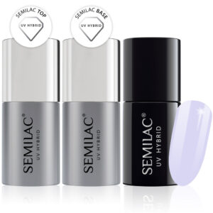 Semilac Base + Top + 127 Violet Cream UV Gel Polish Set