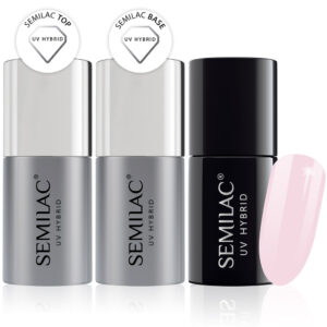 Semilac Base + Top + 128 Pink Marshmallow UV Gel Polish Set