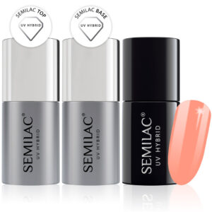 Semilac Base + Top + 132 Orange Lollipop UV Gel Polish Set