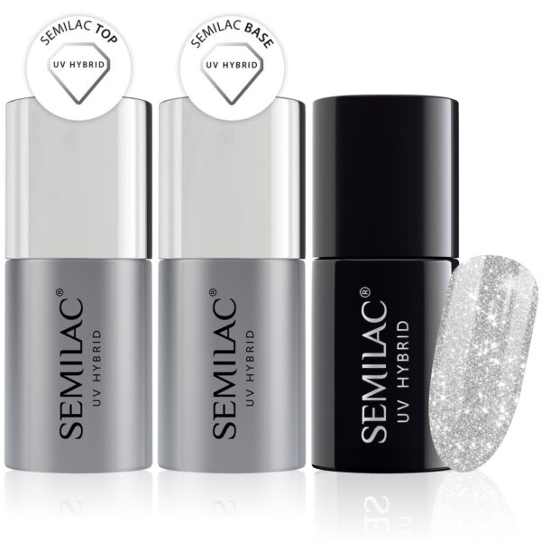 Semilac Base + Top + 144 Diamond Ring UV Gel Polish Set