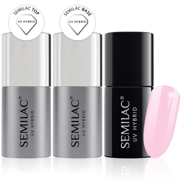 Semilac Base + Top + 157 Little Rosie UV Gel Polish Set