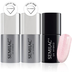 Semilac Base + Top + 164 Pink Crystals UV Gel Polish Set