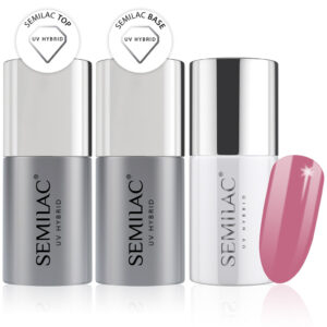 Semilac Base + Top + 200 Old Pink UV Gel Polish Set