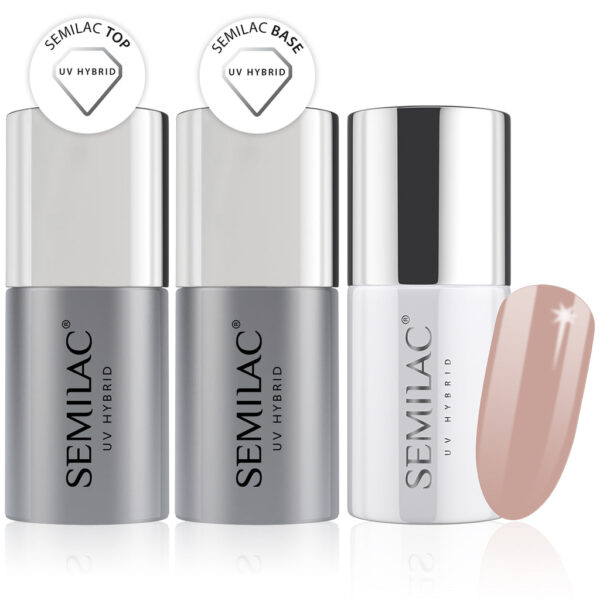 Semilac Base + Top + 202 Grey Brown UV Gel Polish Set