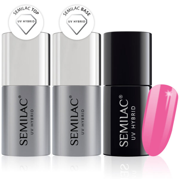 Semilac Base + Top + 277 Light Fuschia UV Gel Polish Set
