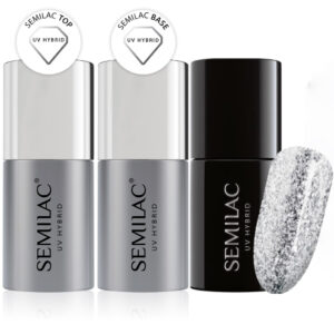 Semilac Base + Top + 292 Silver Shimmer UV Gel Polish Set