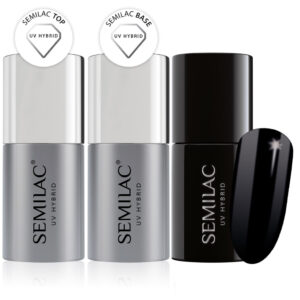 Semilac Base + Top + 300 Super Cover Perfect Black UV Gel Polish Set