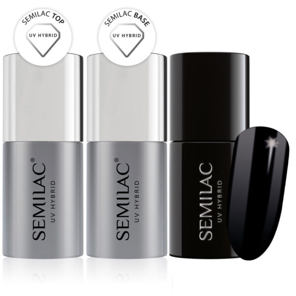 Semilac Base + Top + 300 Super Cover Perfect Black UV Gel Polish Set