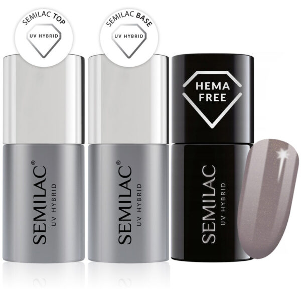 Semilac Base + Top + 375 Shimmer Stone Agate UV Gel Polish Set