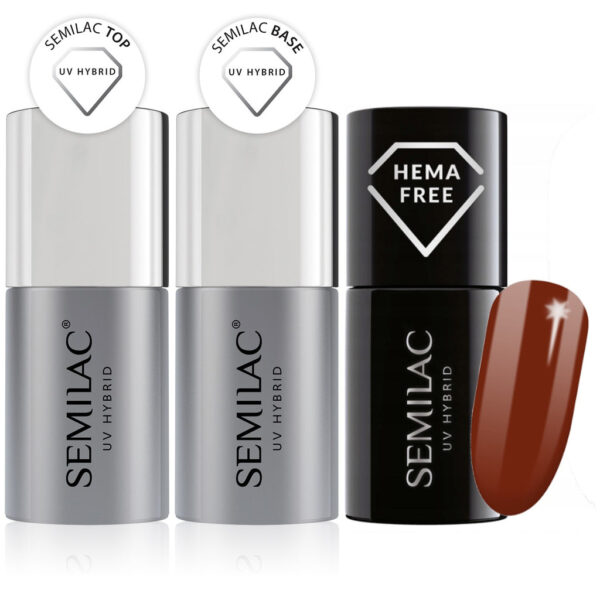 Semilac Base + Top + 418 Red Hot Beach UV Gel Polish Set