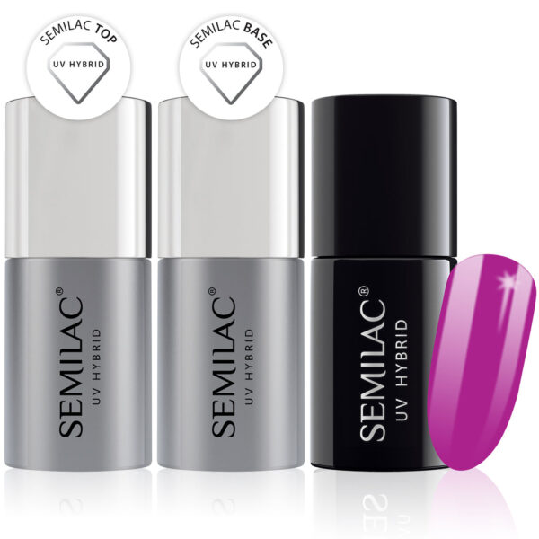 Semilac Base + Top + 504 Magenta Mood UV Gel Polish Set